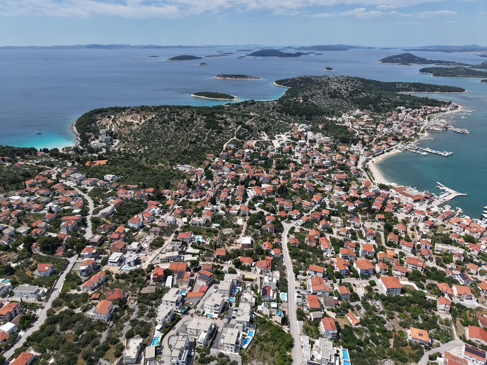 Aerial view of Murter, the marina and the Kornati islands